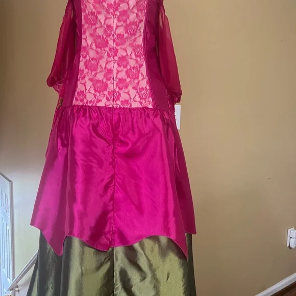 Fairy Queen Adult Pink and Green Lace Dress - Picture 7 of 14